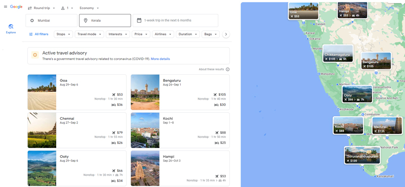 Explore Feature on Google Travel