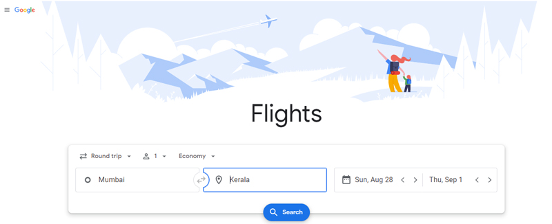 Flight Booking on Google Travel