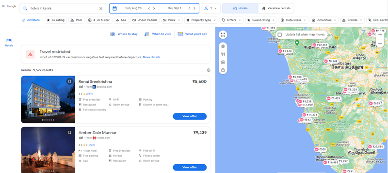 Find Hotels on Google Travel
