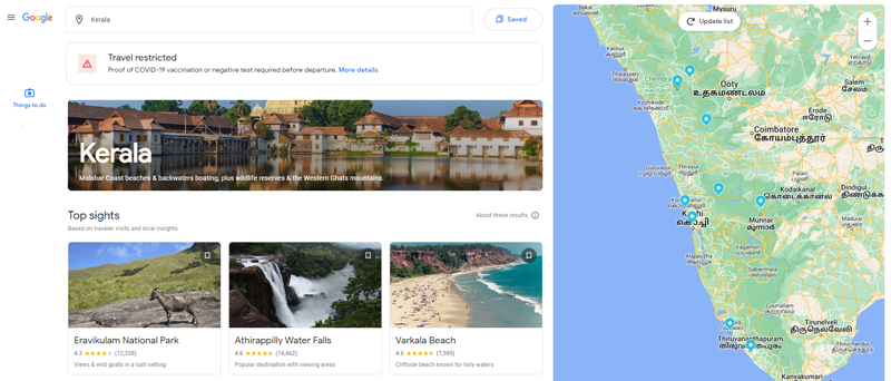 Explore Feature on Google Travel