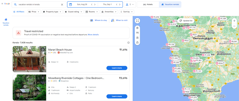 Locate Vacation Rentals on Google Travel